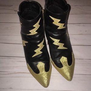 Gold and black lightning booties